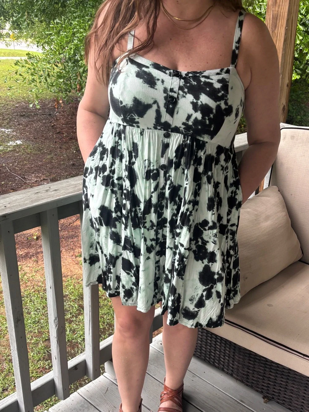 Torrid Black and Green Tie-Dye Boho Sundress with Buttons - Picture 4 of 7